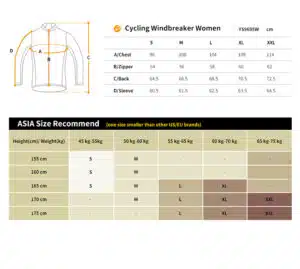 Sizeguide cykeljakke